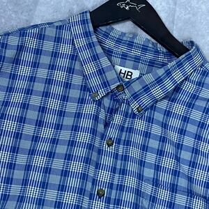 HB Mens Blue White Plaid Short Sleeve Button Down Shirt Size 5XLT Tall Big Tall